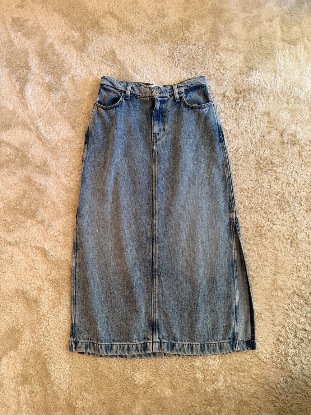 7 For All Mankind Light Blue High-Waist Denim Midi Skirt